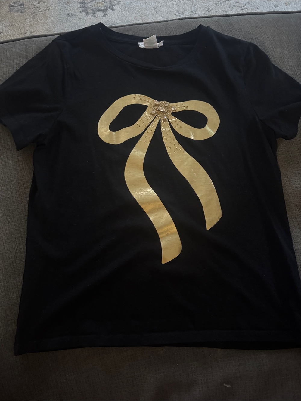 Cynthia Rowley Black Tee with Metallic Gold Bow
